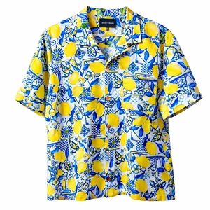 Lucky Brand Lemon Print Camp Collar Button Up Shirt Short Sleeve XXL NWT